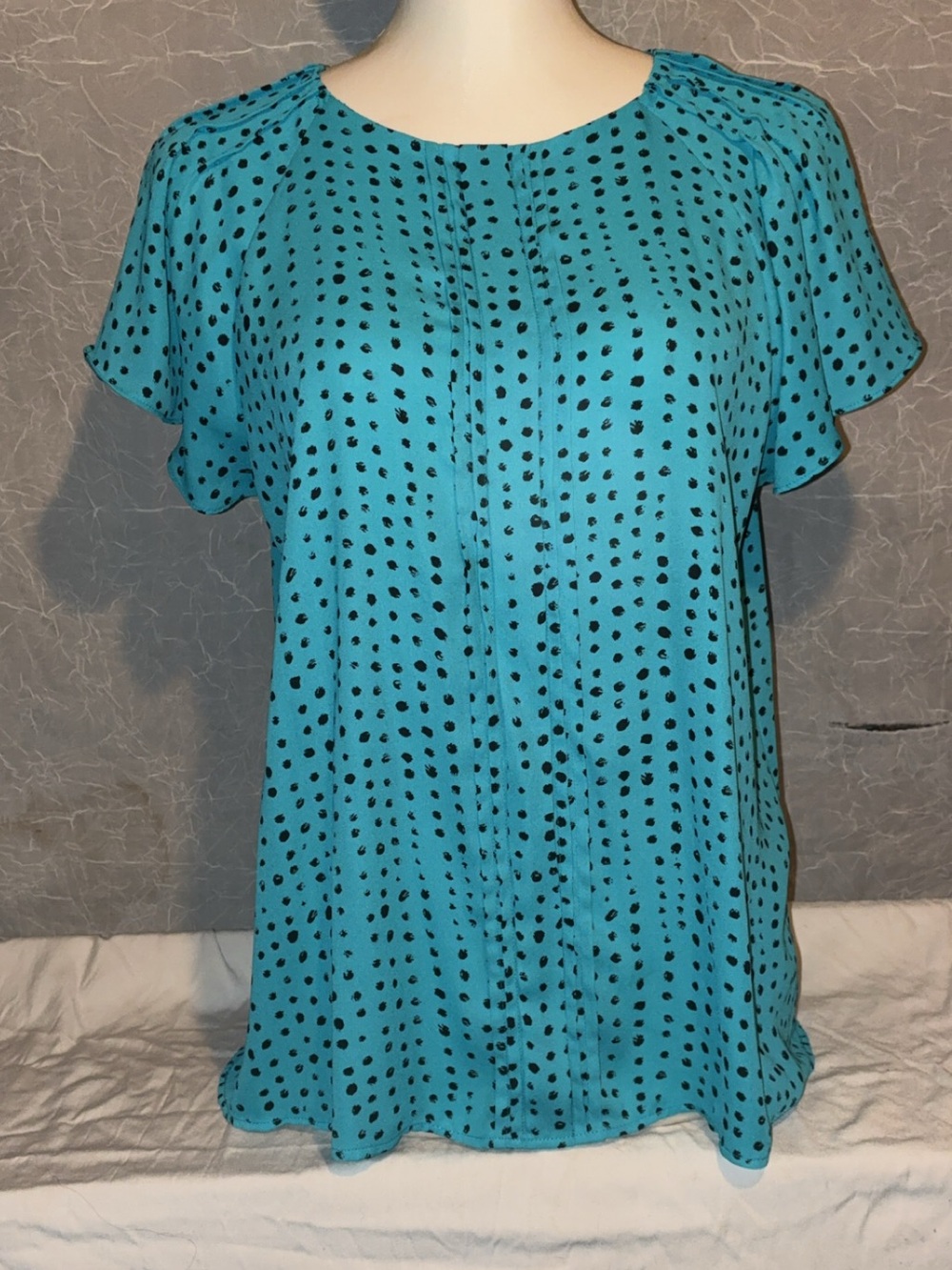 Worthington Petite Teal Dot Flutter Sleeve Blouse PL